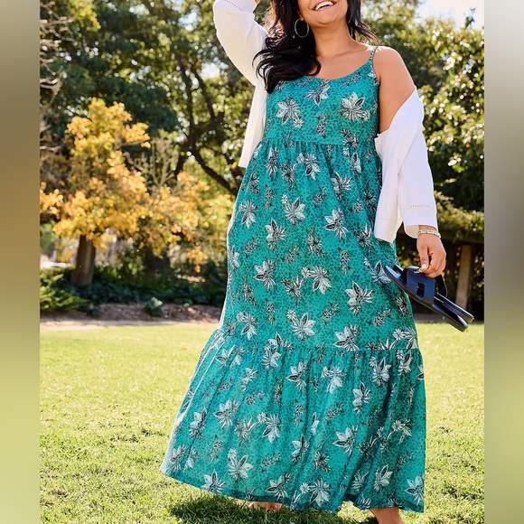 Lane Bryant 18/20 Petite Teal Floral Sleeveless Tiered Maxi Dress
